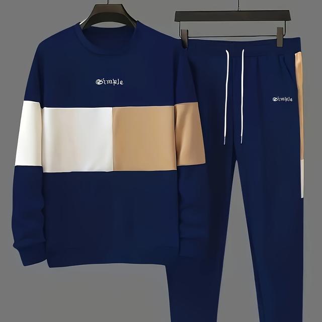 TEMU Sweatshirt, Men's Casual 2pcs Set, Print Sweatshirt And Elastic Sweatpants Outfit, Running Athletic Wear