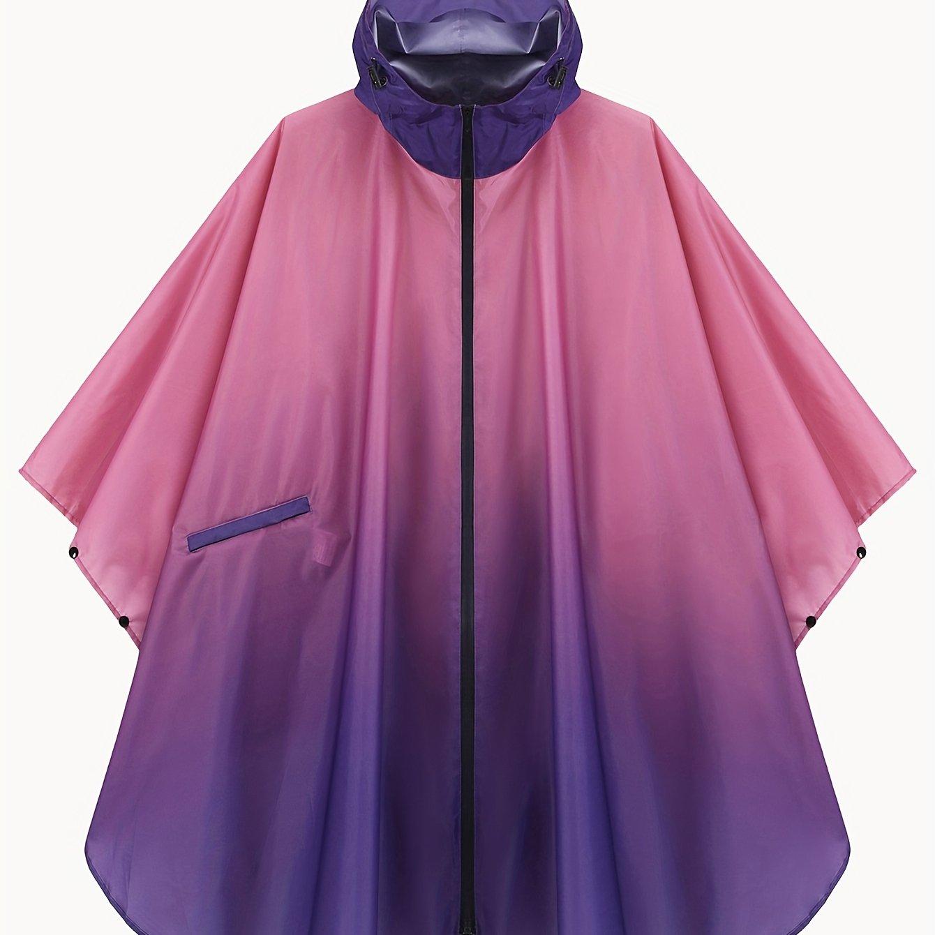 TEMU Impermeable con capucha de color degradado de moda, chaqueta de lluvia con bolsillos, talla grande