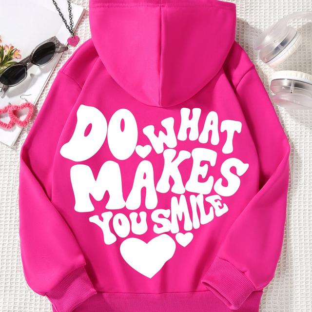 TEMU ' "do What Makes " & Heart Print Hoodies Versatile Tops For Girls, Sports, Everyday