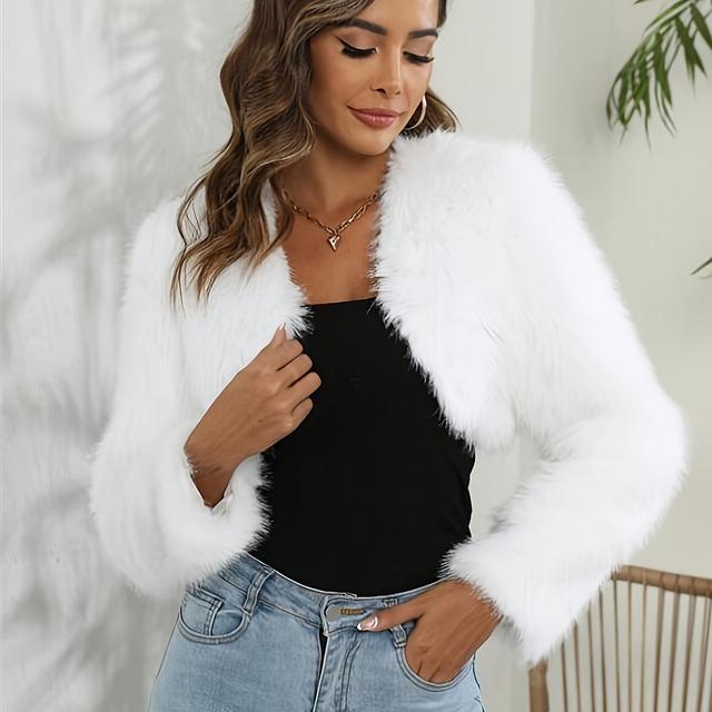 TEMU Solid Color Open Front Short Plush Coat