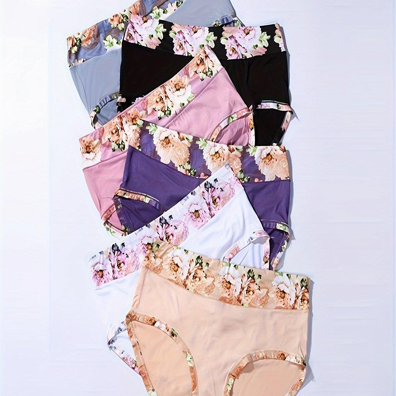 TEMU 6pcs Set Of New Women's Elegant High-waisted Briefs In Solid And Floral Print Styles, Sexy High-waisted Panties