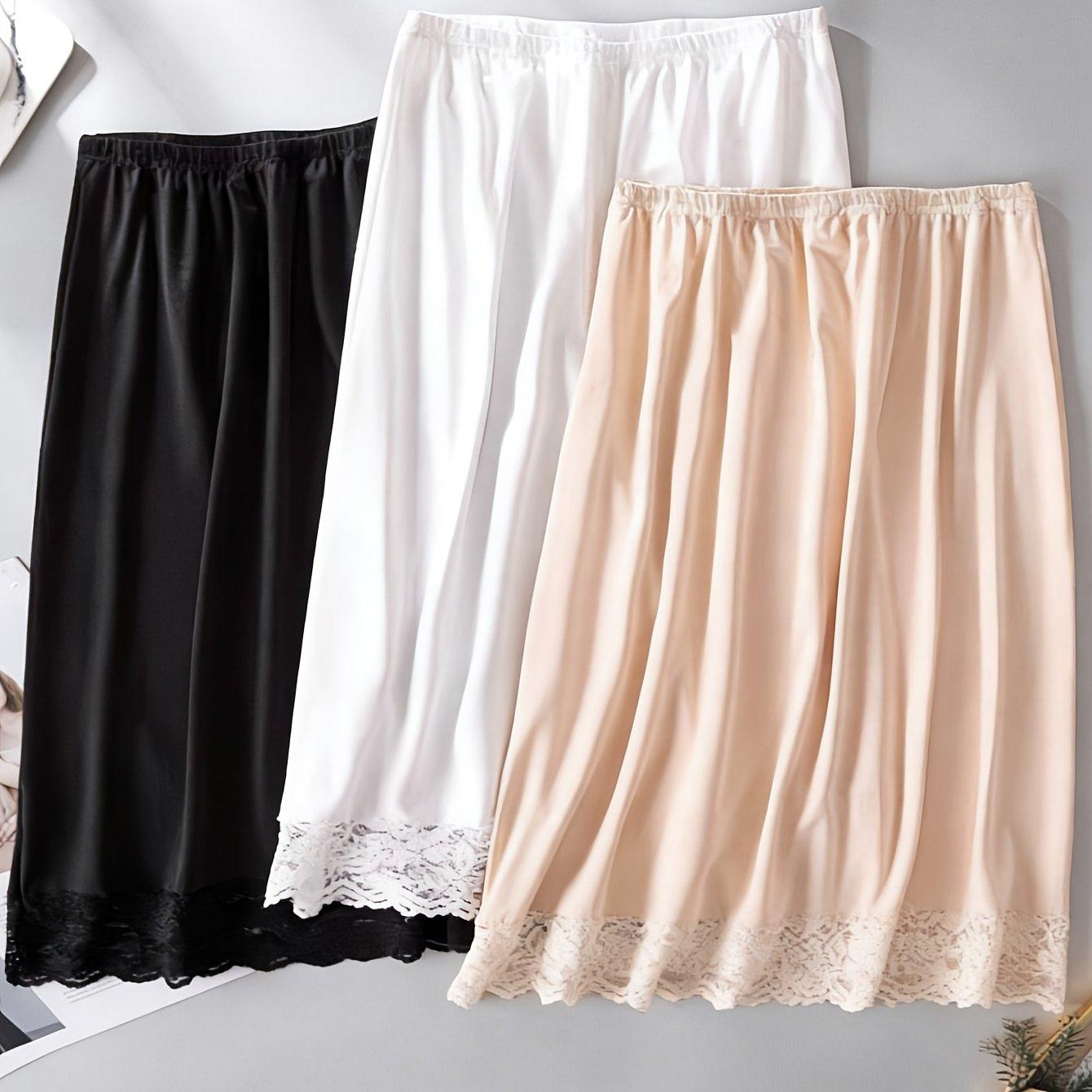TEMU 3pcs A-line Women's Midi Non-see-through Lace Underskirt, Anti-peek-through Skirt Liner