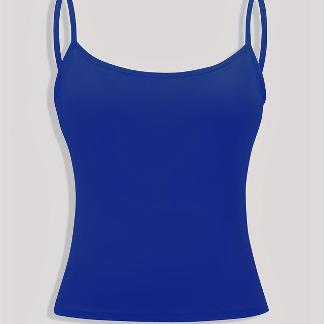 TEMU Women's Elegant Solid Top, Summer Knit Fabric, Polyester 95% Elastane 5%, Spaghetti Strap Slingback, Lightweight 180g/m², Casual Outerwear