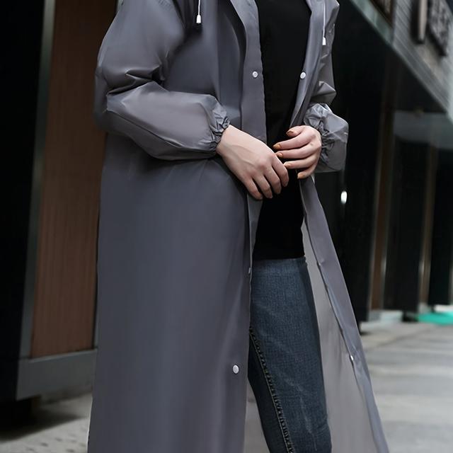 TEMU Gray Eva Raincoat - Windproof, Waterproof, Full-body Thickened Jacket For Travel, Cycling, Hiking - Portable, Cuffs, Closure