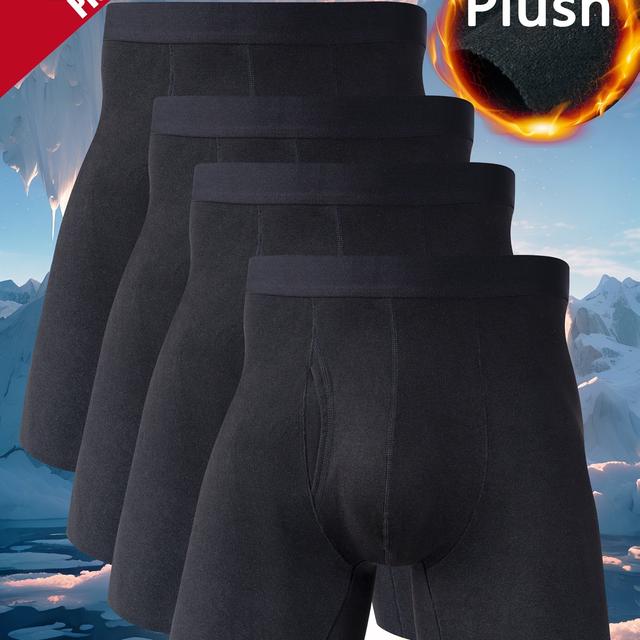 TEMU 4er Set Winter Neuer Stil Einfarbig Verdickte Fleece Herren Thermounterwäsche mit Doppellagiger Tasche, Offenes Design für Winter, Lange Herren Unterwäsche