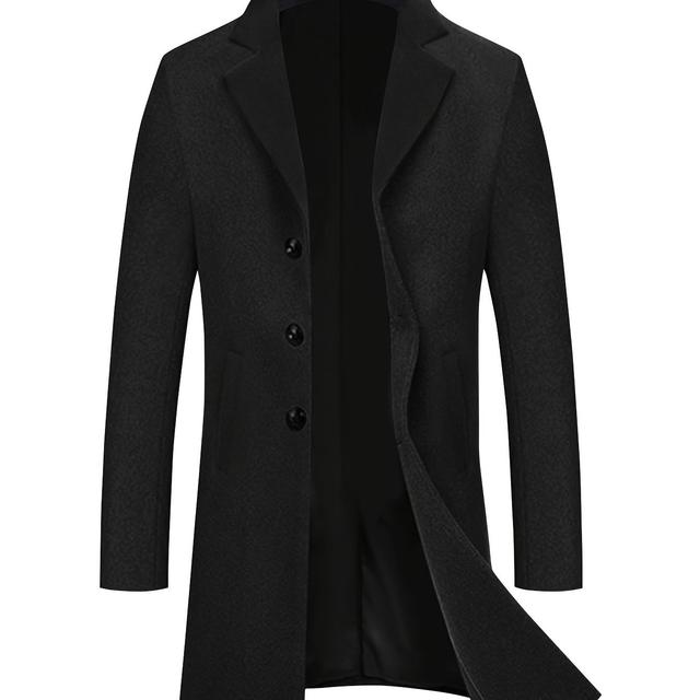 TEMU Herren-Slim-Fit-Trenchcoat mit Kerbkragen - Einreihig, Langer Winterrauchmantel, Business-Casual-Stil, Weiß, Polyester, Maschinenwaschbar, Business-Casual-Mantel | Kerbkragen | Elegantes Design