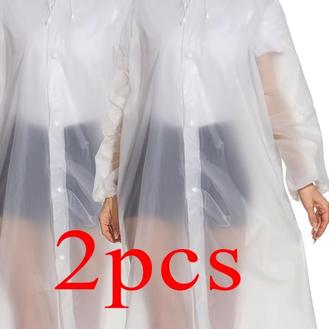 TEMU 2pcs Hooded Raincoats For Adults - Thick, Transparent White Raincoats With Adjustable Drawstring, Travel, Outdoor Activities & Casual Wear, Travel Essentials| Hoodie|adjustable Drawstring Hood