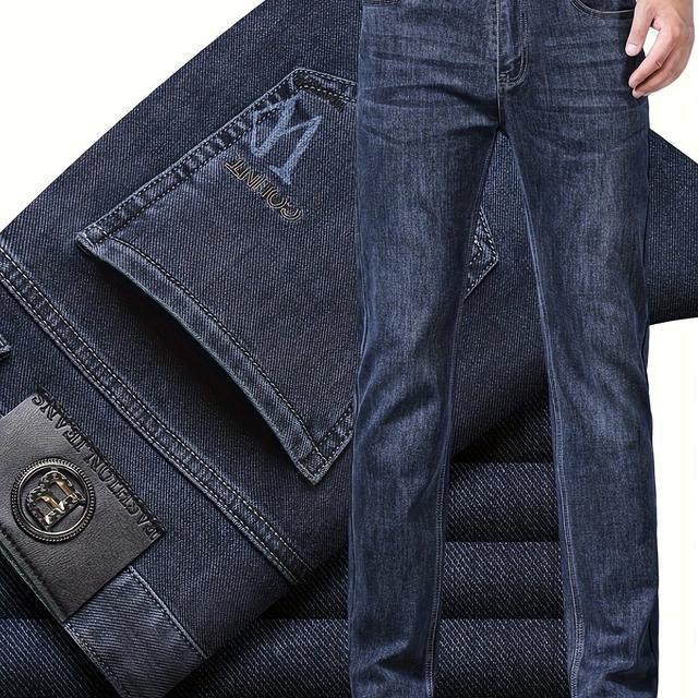 TEMU Premium Men's Jeans 2025 Trendy Slim Fit Straight-leg Denim Pants For Autumn/winter, Thick Casual Trousers For