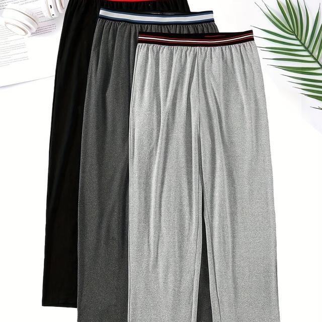 TEMU Pantalón de Pijama Casual para Hombre, 3 Piezas, Color Sólido, Tejido de Poliéster, Ropa de Dormir con Cintura Elástica, Pantalón para el Hogar - Todas las Temporadas