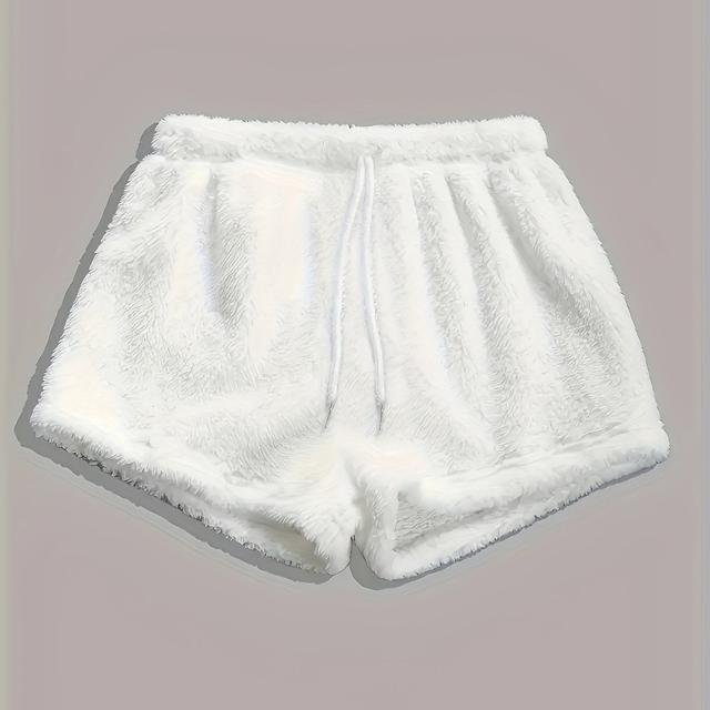 TEMU 캐주얼 단색 플리스 두꺼운 라운지 바지, 가을과 겨울을 위한 끈 조절 가능한 하이웨스트 반바지, 여성용 잠옷 및 라운지웨어