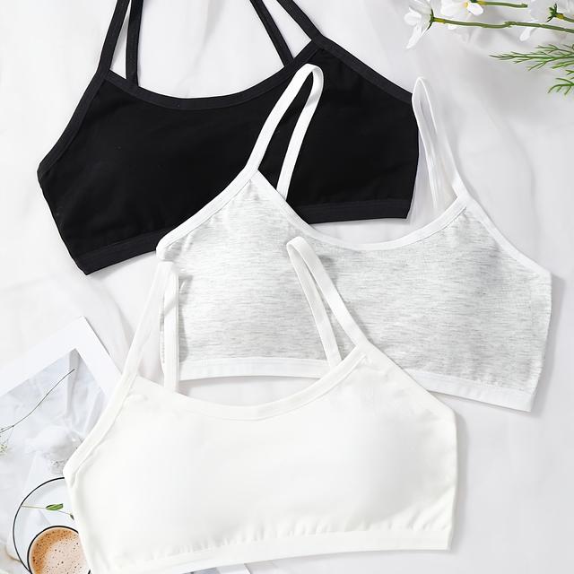 TEMU 3pcs Girls' Underwear Solid Color Simple Training Bra