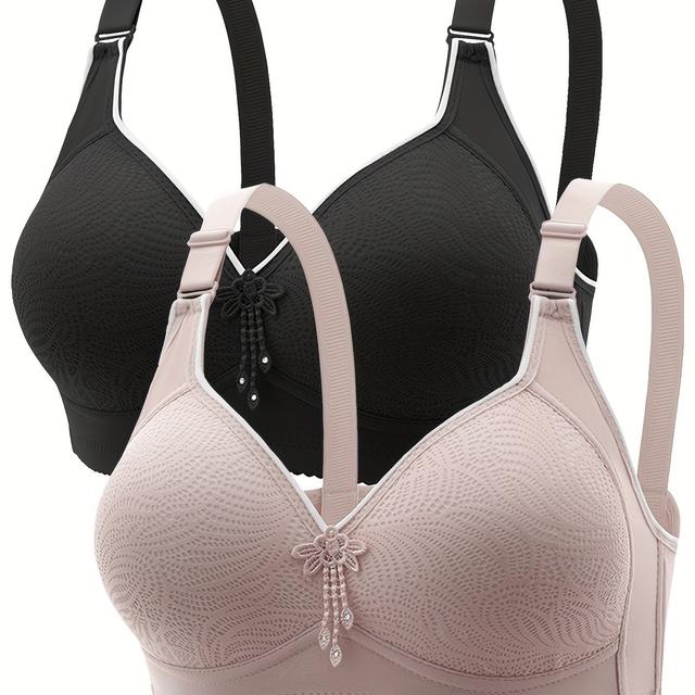 TEMU Conjunto de 2 bralettes ESSELEGANCE com decote em V, alças ajustáveis, sem aros, design franzido, 95% nylon e 5% elastano, tecido de malha de estiramento , cor sólida, 170gsm - Ajuste confortável