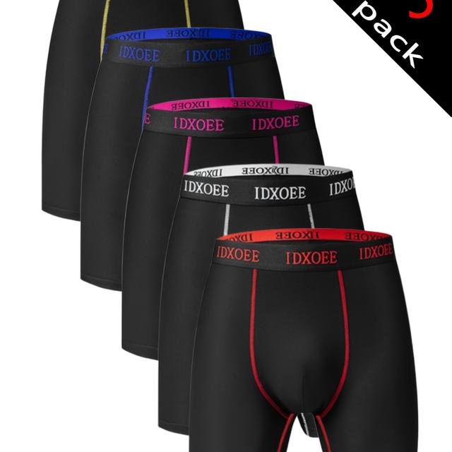 TEMU 5pcs Men' Color Long Boxer Briefs - Breathable, Quick-dry & Stretchy Swim Trunks For All , Flat Corner, Wear-resistant, Loose, Beach Swimming Trunks