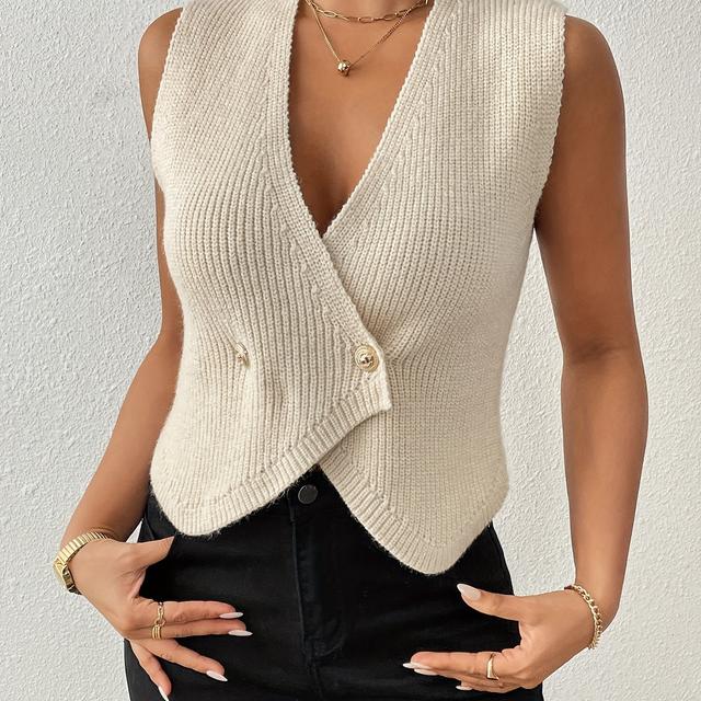 TEMU Autumn, And Winter Casual Fashion Button-up Simple And Elegant Women's Short Sweater Vest