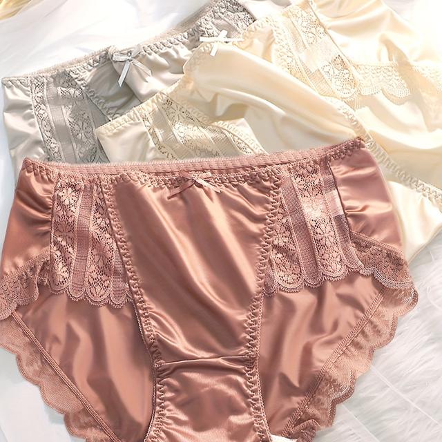 TEMU 3 st högklassiga satängspets-trosor med mellanhög midja, andningsbara damunderkläder