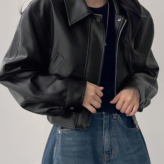 TEMU Women' Color Long Sleeve Casual Cropped Jacket