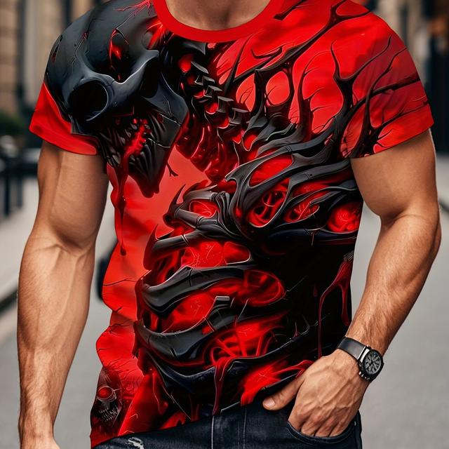 TEMU Men's & Skull Graphic T-shirt - Lightweight Breathable Crew Neck Tee For Halloween, Gothic Events, Everyday Streetwear - Machine Washable Casual Shirt, Streetwear Fashion, Edgy Fashion Top,