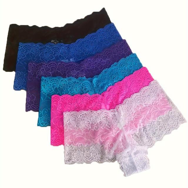 TEMU 6pcs Floral Boyshort Panties Soft & Comfortable Scallop Trim Boyshorts Panties, Women's Mid Rise Lingerie & Underwear