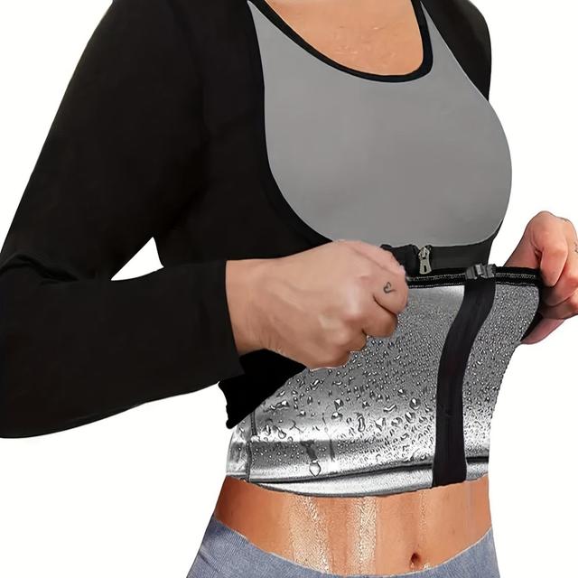 TEMU Women' Abdominal And Waist Shaping Long Sleeve, Women's Sauna Suit, Women's Sauna Suit, Fitness Training Suit, Women's Sweat Absorbing Suit