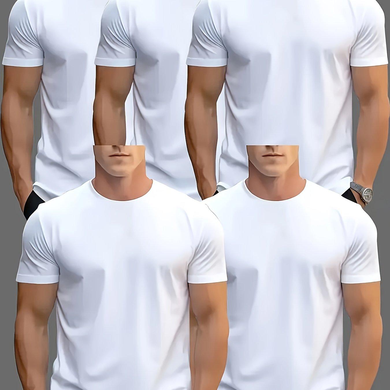 TEMU Conjunto de 5 camisetas de color liso para hombre - Transpirables y cómodas, ideales para uso casual en verano y actividades diarias