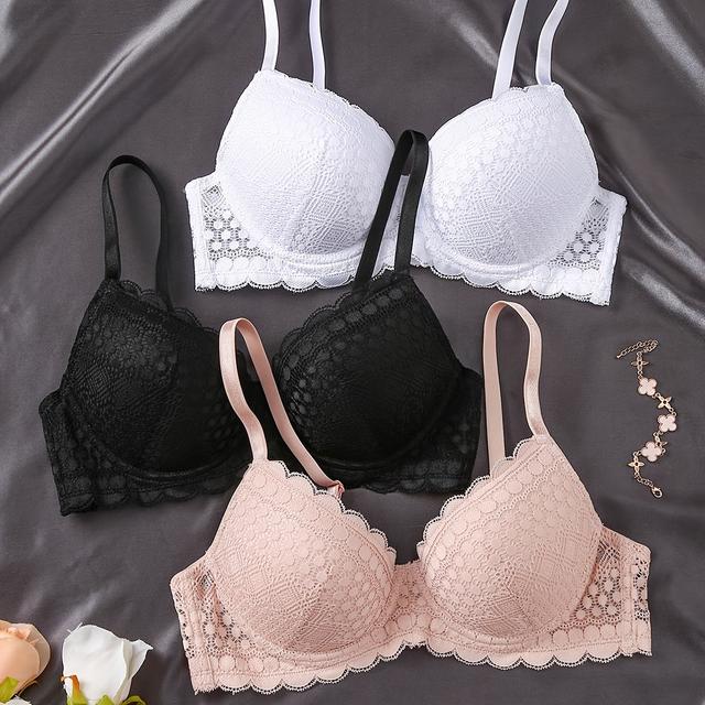 TEMU 3 Stück Hersunei Damen BH mit Bügel – Push-Up Spitzen-Träger Bustier mit Stäbchen, Nicht Entfernbare Polsterung, Bequem für Casual Outfits (Ohne)