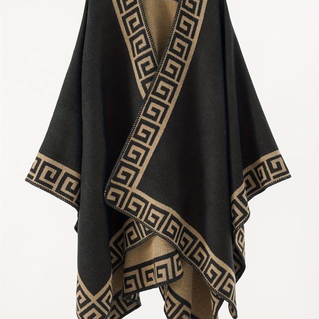 TEMU Plus Size Color Block Cape, Casual Cape For Fall & Winter, Women's Plus Size Clothing