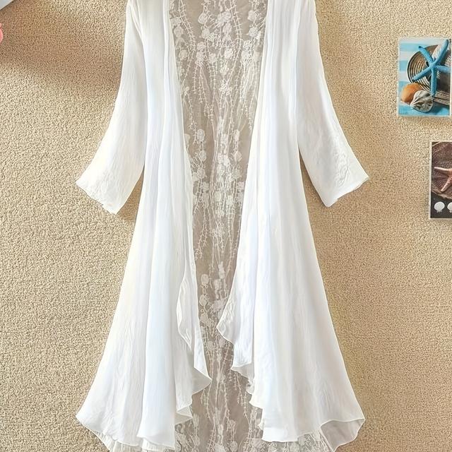 TEMU Lace Mid-length Cover Beach Vacation Air Conditioner Shirt