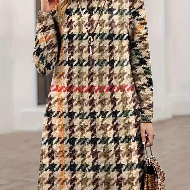 TEMU [Diseño Estampado - No Texturizado] Vestido Suéter con Cuello para Mujer, Jersey de Larga con Estampado Multicolor de Piel de Perro, Material , Corte Entallado para Otoño Invierno