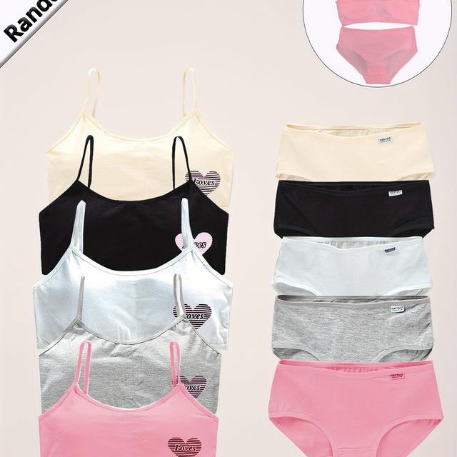 TEMU A Set Of Solid Color Underwear For Aged 11-12, Featuring A Easy Windbreaker Style Vest Bra And Matching Briefs Made From Breathable The Skin