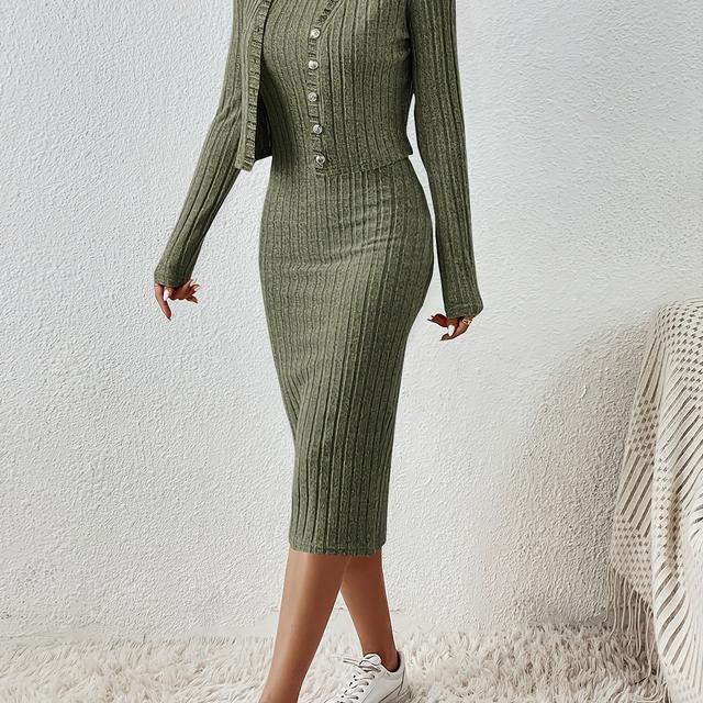 TEMU zd091328 Elegantes Slim-Fit Kleid-Set für Herbst Winter