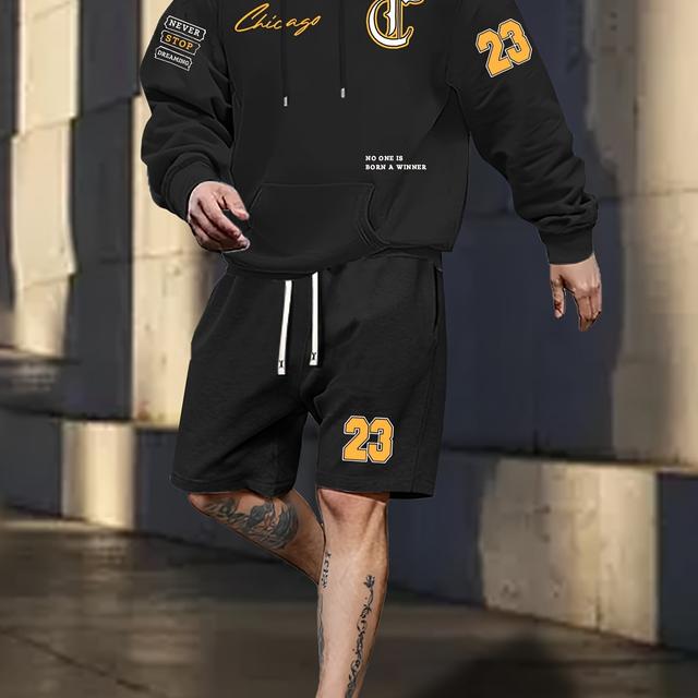 TEMU Men's Casual Fashion Printed Sweatshirt And Shorts Set