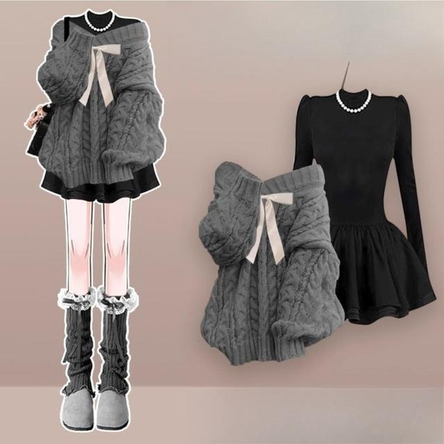 TEMU 2025年秋 レディース新作 ルーズフィットセーター スリムカジュス 2点セット