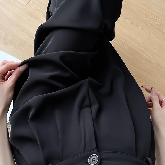 TEMU 싱글 버튼이 있는 긴 테일러드 바지, 루즈핏, 주름 방지, 통기성, 부드러운 원단 특징. 하이웨이스트 레그 팬츠로 우아하게 드레이핑하고 주름 방지