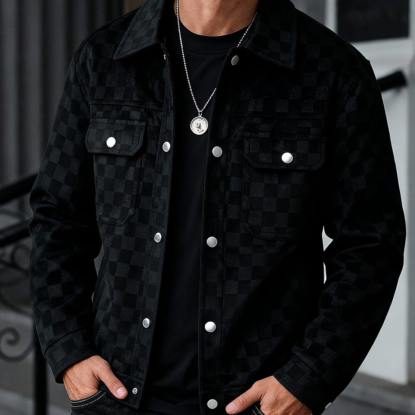 TEMU Men's Collared Shirt Thin Jacket Coat Casual Versatile Trendy High-end Workwear Top Checkered Spring/autumn Shirt Jacket No Lining