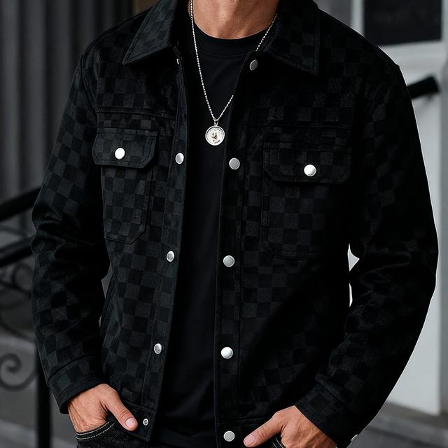 TEMU Men's Collared Shirt Thin Jacket Coat Casual Versatile Trendy High-end Workwear Top Checkered Spring/autumn Shirt Jacket No Lining