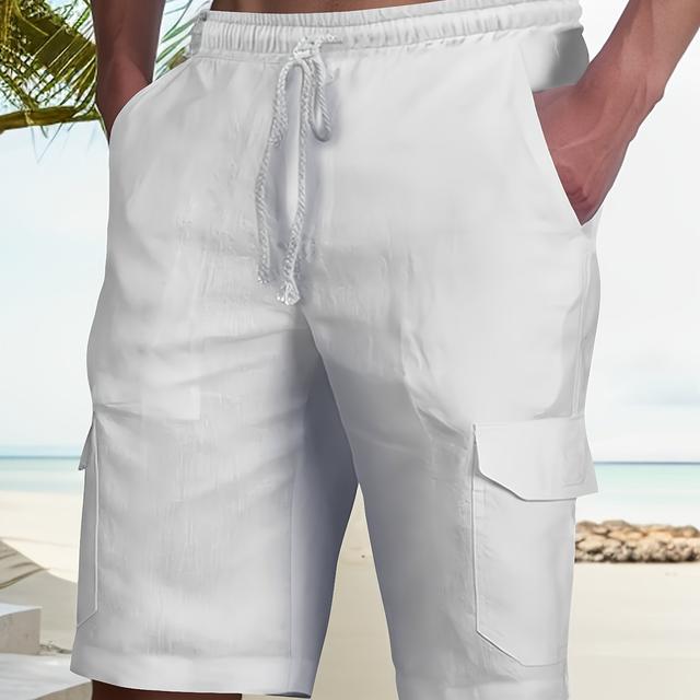 TEMU Solid Color Men's Drawstring Cargo Short Pants With Flap Pockets, Loose Trendy Shorts, Men's Work Pants For Outdoor