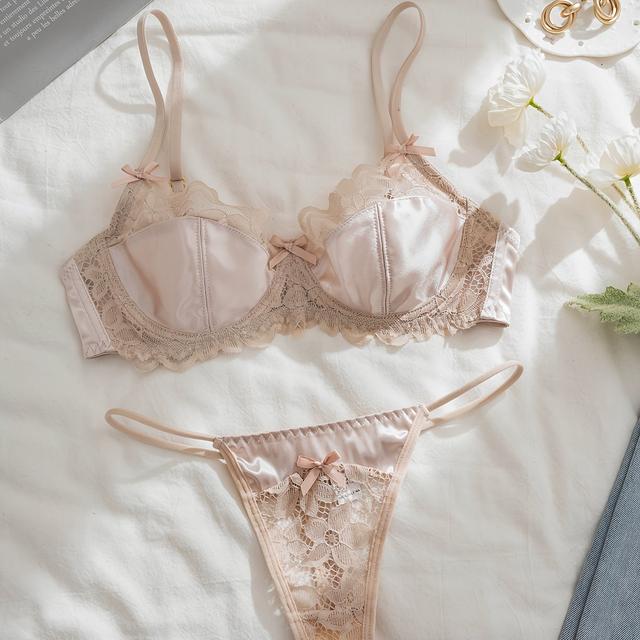 TEMU Women's Lace Bow Bra And Underwear Set