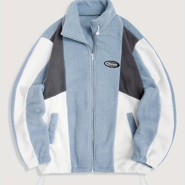 TEMU Stylische Herren Freizeitjacke mit Plüsch-Farbblock-Patches