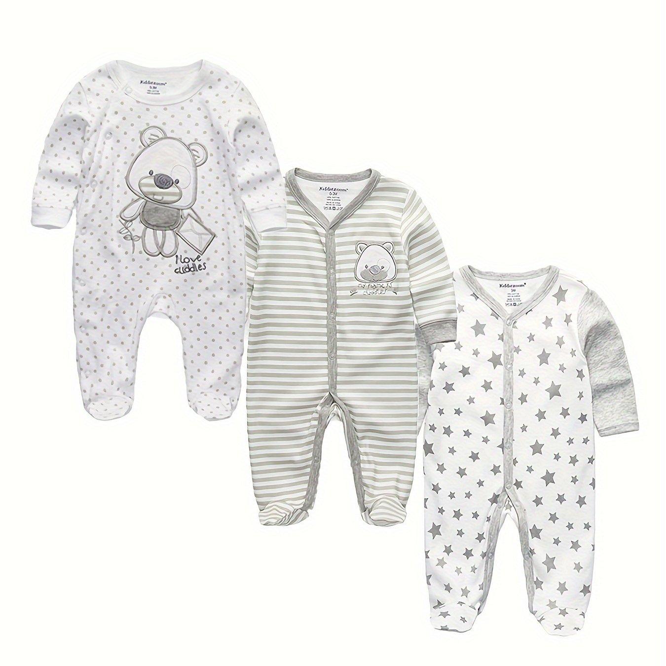 TEMU 3-teiliges Baby Jungen Mädchen Strampler Neugeborene Unisex Jumpsuits Cartoon Babykleidung, für Draußen