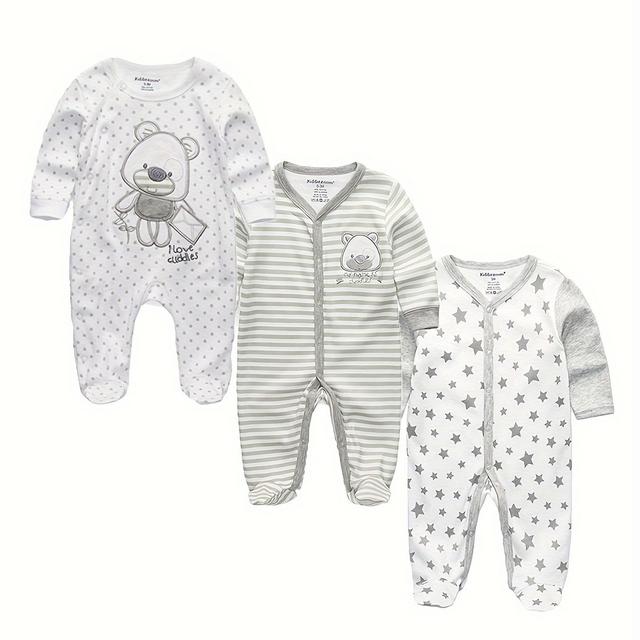TEMU 3-teiliges Baby Jungen Mädchen Strampler Neugeborene Unisex Jumpsuits Cartoon Babykleidung, für Draußen