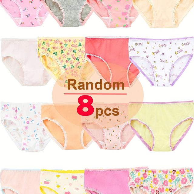 TEMU 8-pack Vifine Girls' Floral Print Briefs - Soft Breathable Underwear With Random Colors & Patterns, Design For Everyday & Special Occasions, Comfortable & Stylish, Cute Underwear, Underwear,
