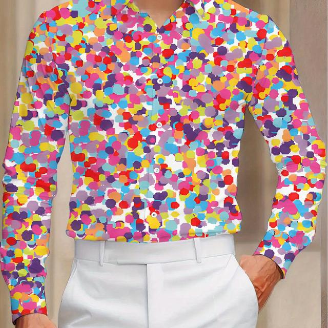 TEMU Casual Herrenhemd Digitaldruck Standardgröße Langarmhemd Buntes Punktmuster Bild Modetrend Ganzjahreskleidung / Bekleidung / Herren / Trendig / Bedruckt / Kleidung