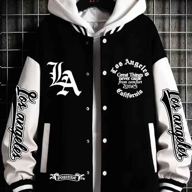 TEMU La Baseball Jacket - Style, Must-have For Trendsetters, Los Angeles Lettering With , , 2026 Streetwear