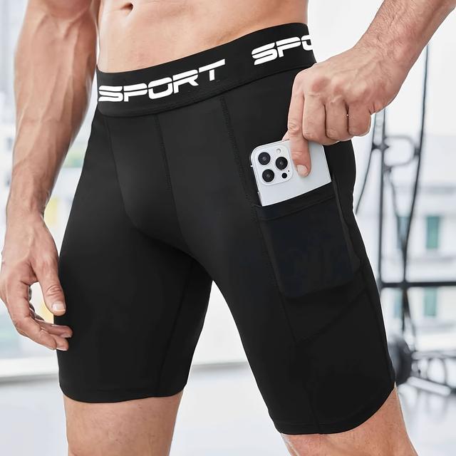 TEMU Men's High-stretch Compression Shorts - Solid Color, Breathable Base Layer For Gym, Running & Outdoor Activities