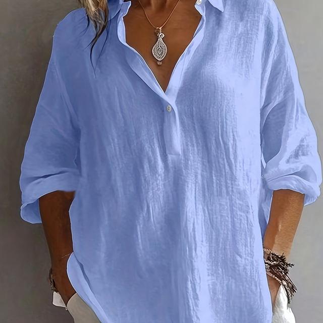 TEMU Plus Size - Plus Size - New Beautiful Elegant Directional Half-open Collar Long-sleeved Versatile Plus Size Women's Shirt