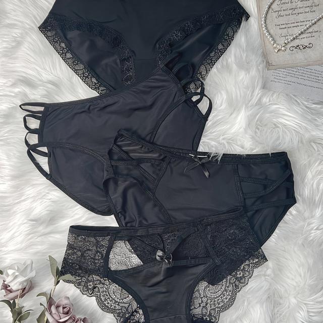 TEMU 4pcs Spitze Briefs, Bequeme & Atmungsaktive Cut-Out-Intimates-Slips, Damenunterwäsche & Dessous