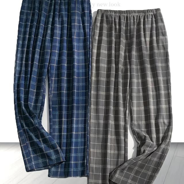 TEMU Men's 2pcs Pajama Pants - Elastic Comfortable Grid Pajamas, Machine Washable - Sleepwear, Casual Lounge Pants Suitable For Home &
