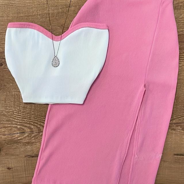 TEMU Zomerse Sexy Modieuze Bodycon Schouderloze + Uitlopende Rok Set