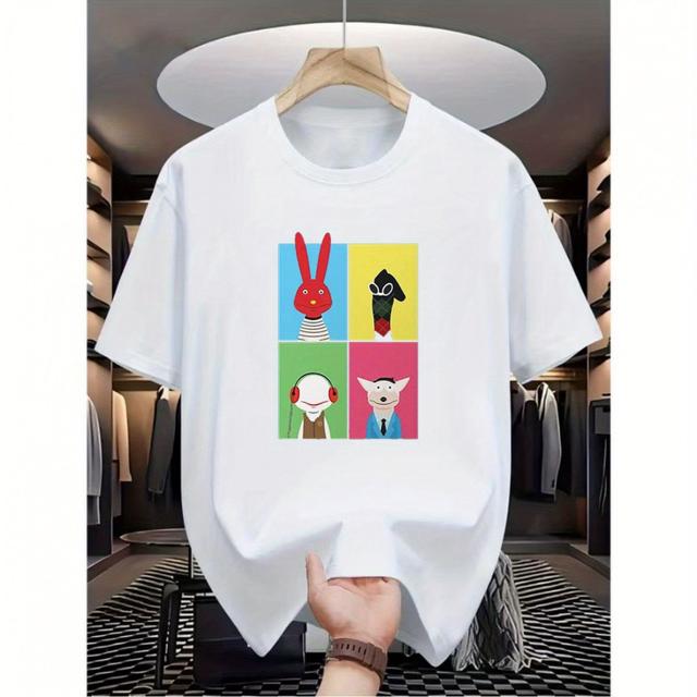 TEMU Camiseta de Manga Corta Estilo Coreano para Hombres, Moda Americana, Tela Transpirable para un Uso