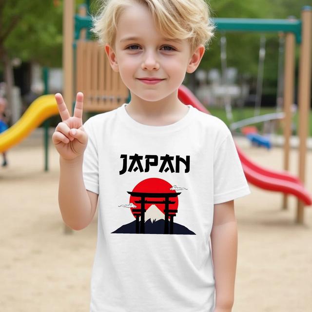 TEMU 【男の子向け】夏のカジュツ。和風プリント、半袖、赤の。